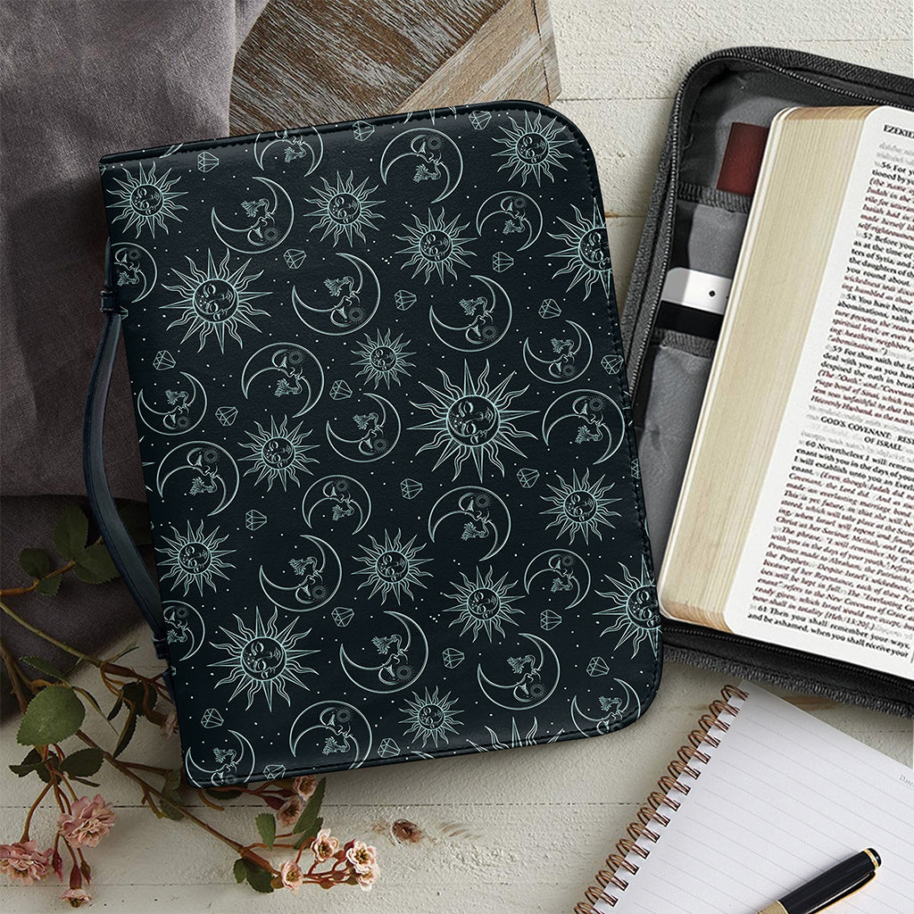 Blue Sun And Moon Pattern Print Leather Bible Cover