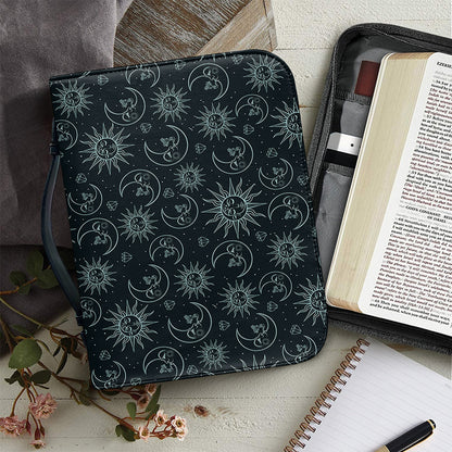 Blue Sun And Moon Pattern Print Leather Bible Cover