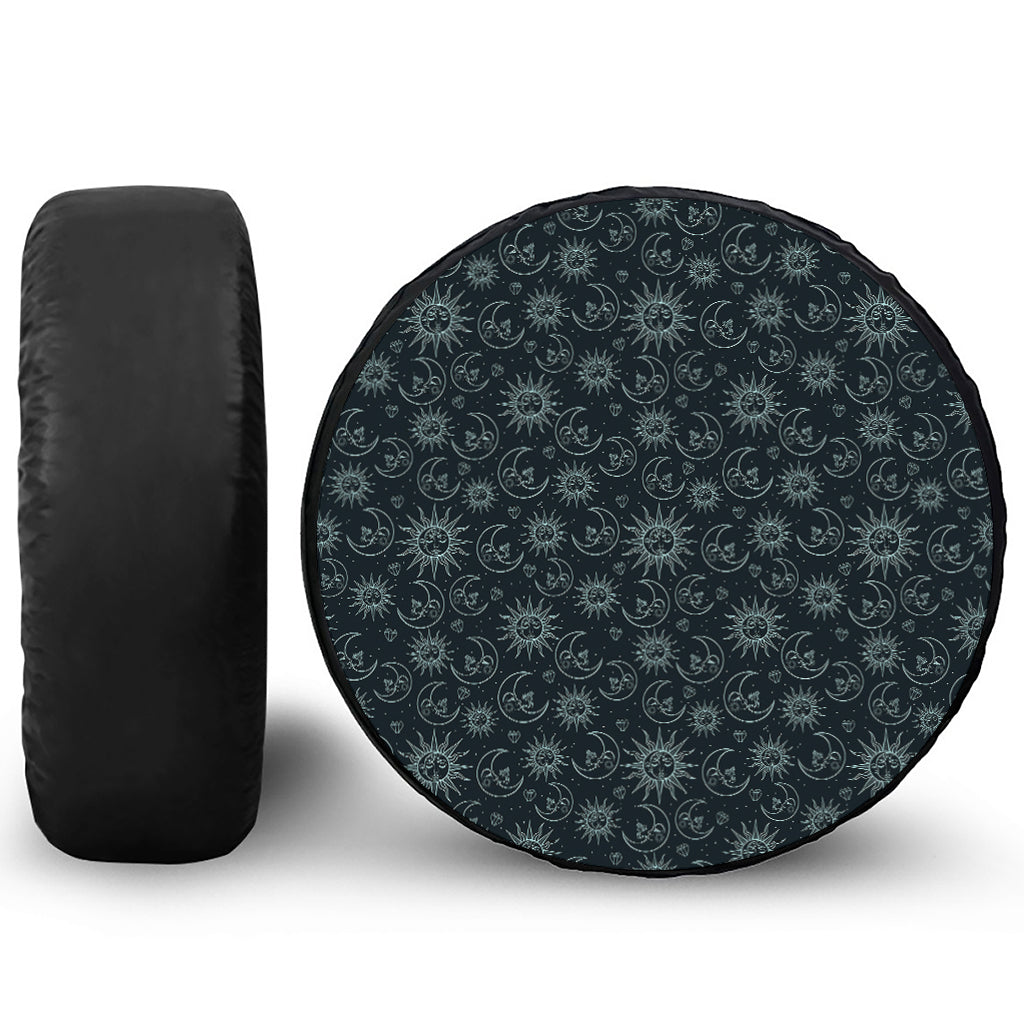 Blue Sun And Moon Pattern Print Leather Spare Tire Cover