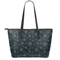 Blue Sun And Moon Pattern Print Leather Tote Bag With Zipper