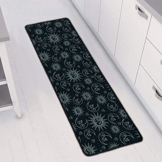 Blue Sun And Moon Pattern Print Long Kitchen Mat