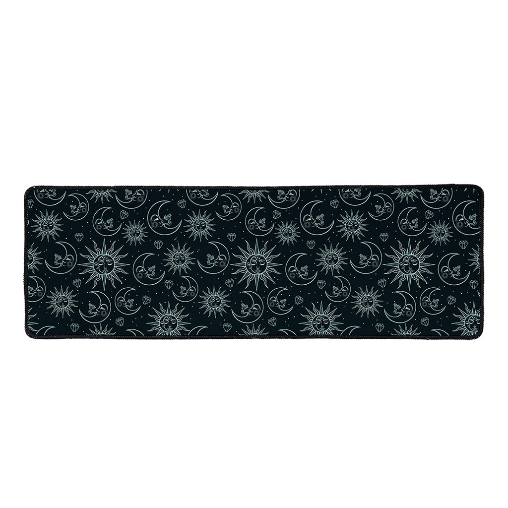 Blue Sun And Moon Pattern Print Long Kitchen Mat