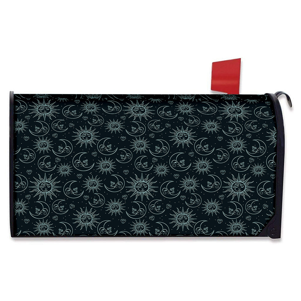 Blue Sun And Moon Pattern Print Mailbox Cover