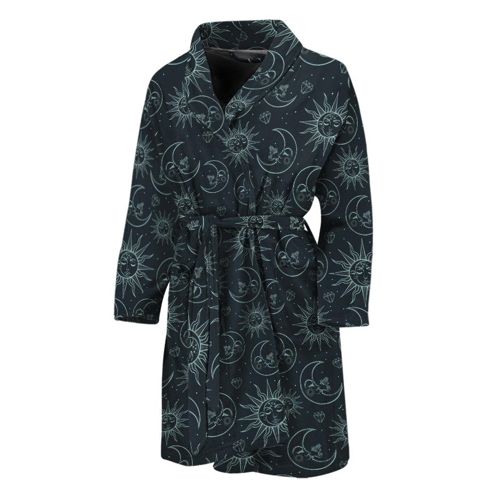 Blue Sun And Moon Pattern Print Men's Bathrobe