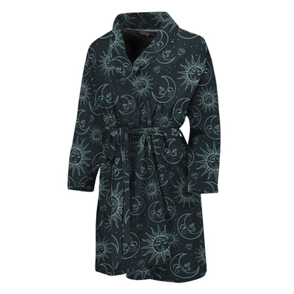 Blue Sun And Moon Pattern Print Men's Bathrobe