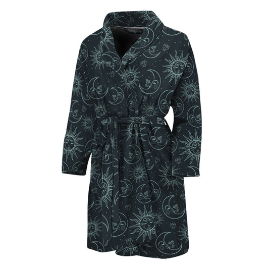 Blue Sun And Moon Pattern Print Men's Bathrobe