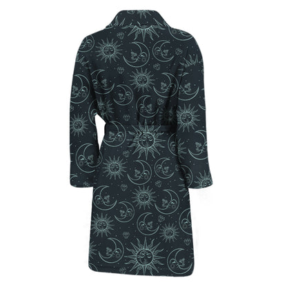 Blue Sun And Moon Pattern Print Men's Bathrobe