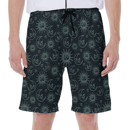 Blue Sun And Moon Pattern Print Men's Beach Shorts