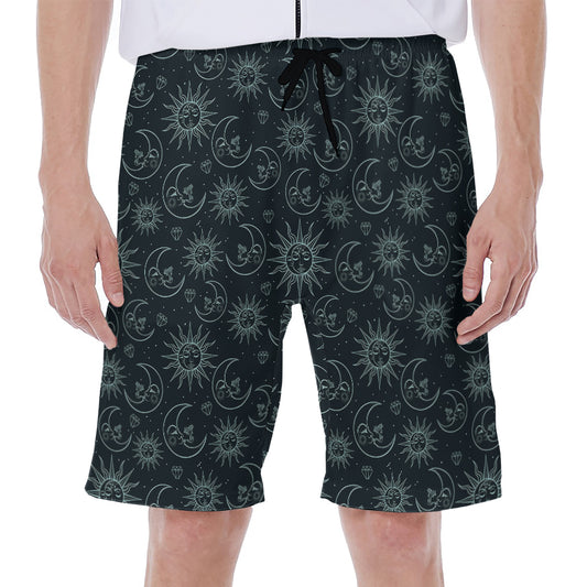 Blue Sun And Moon Pattern Print Men's Beach Shorts