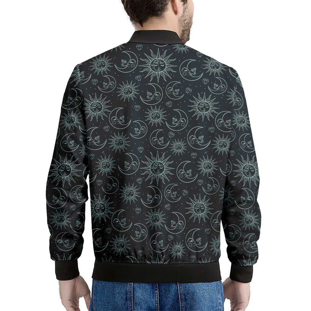 Blue Sun And Moon Pattern Print Men's Bomber Jacket