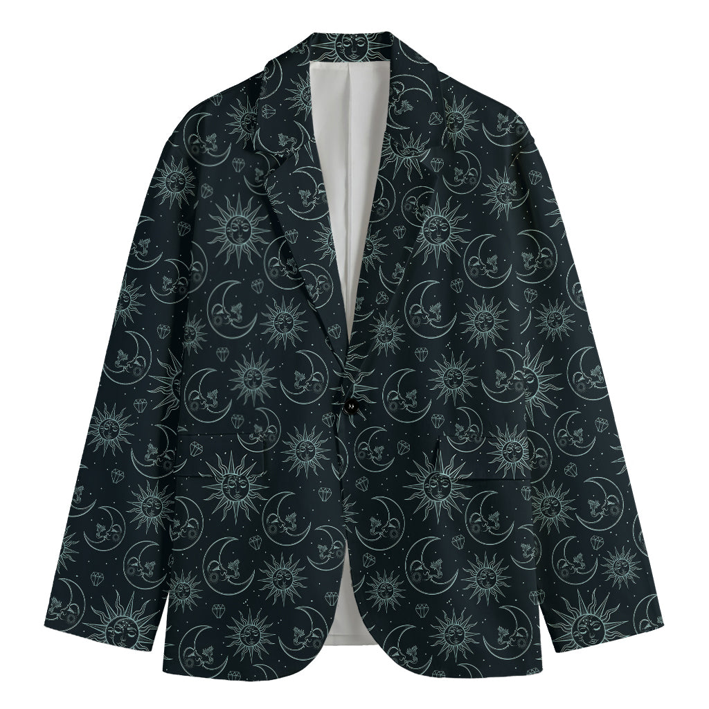 Blue Sun And Moon Pattern Print Men's Cotton Blazer