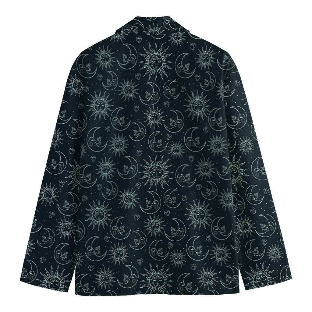 Blue Sun And Moon Pattern Print Men's Cotton Blazer