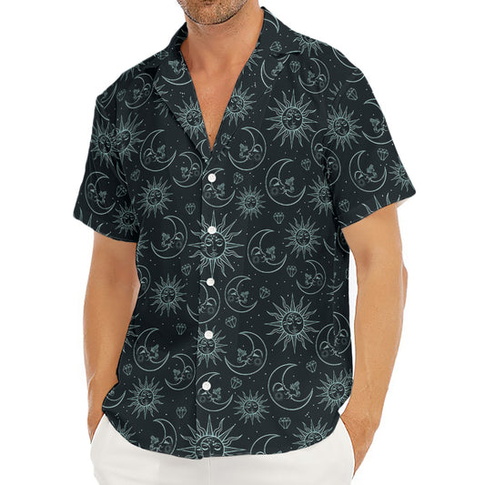 Blue Sun And Moon Pattern Print Men's Deep V-Neck Shirt