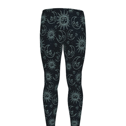 Blue Sun And Moon Pattern Print Men's leggings