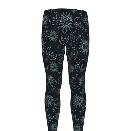 Blue Sun And Moon Pattern Print Men's leggings