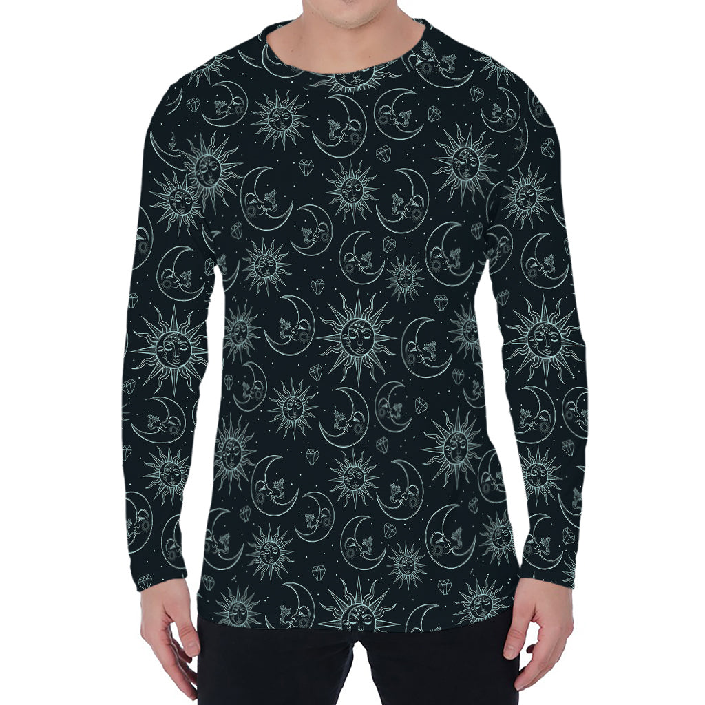 Blue Sun And Moon Pattern Print Men's Long Sleeve T-Shirt