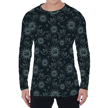 Blue Sun And Moon Pattern Print Men's Long Sleeve T-Shirt