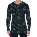 Blue Sun And Moon Pattern Print Men's Long Sleeve T-Shirt