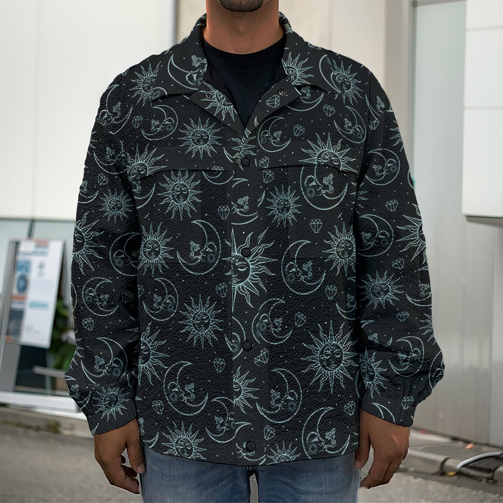 Blue Sun And Moon Pattern Print Men's Shirt Jacket
