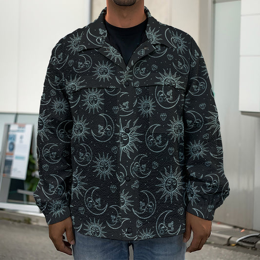 Blue Sun And Moon Pattern Print Men's Shirt Jacket