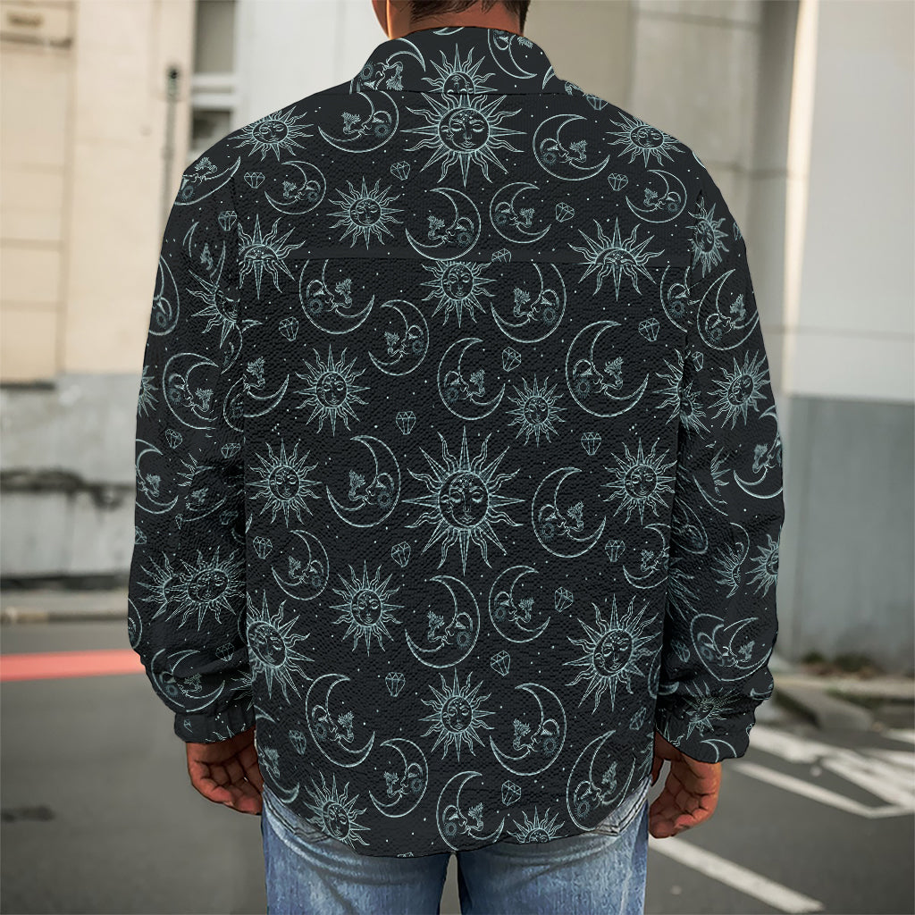 Blue Sun And Moon Pattern Print Men's Shirt Jacket