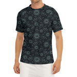 Blue Sun And Moon Pattern Print Men's Short Sleeve Rash Guard