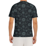 Blue Sun And Moon Pattern Print Men's Short Sleeve Rash Guard