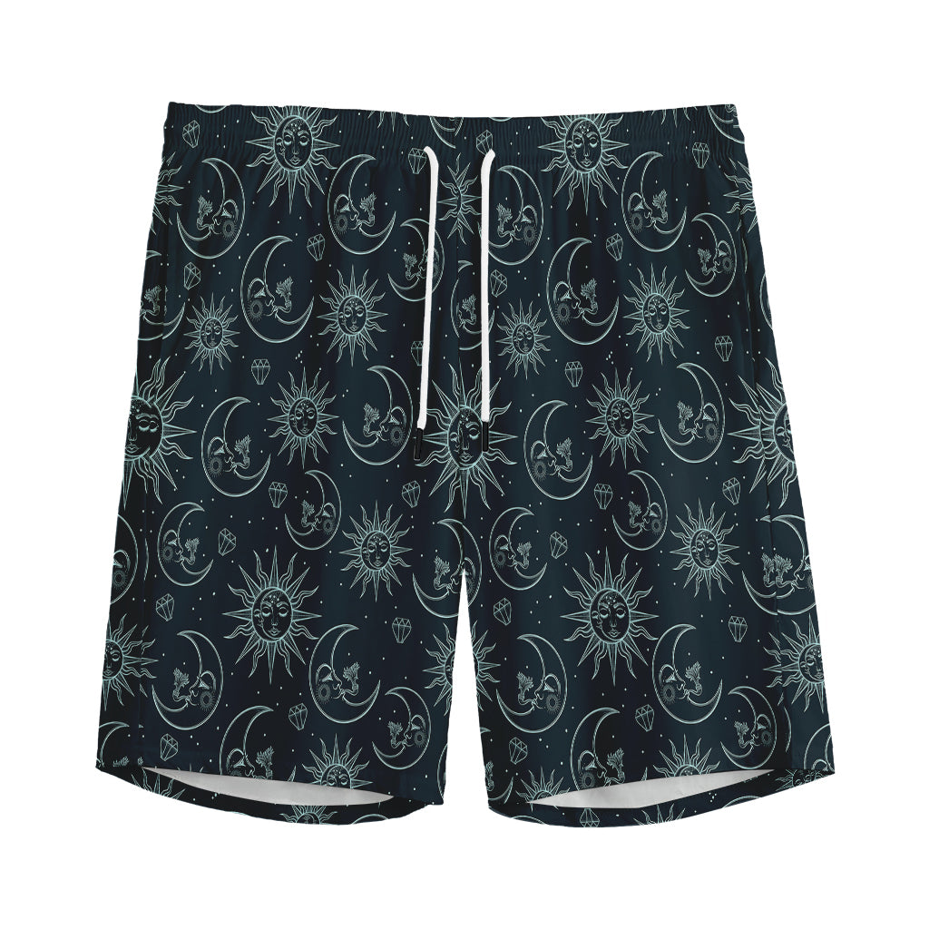 Blue Sun And Moon Pattern Print Men's Sports Shorts