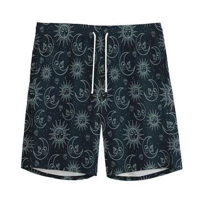 Blue Sun And Moon Pattern Print Men's Sports Shorts