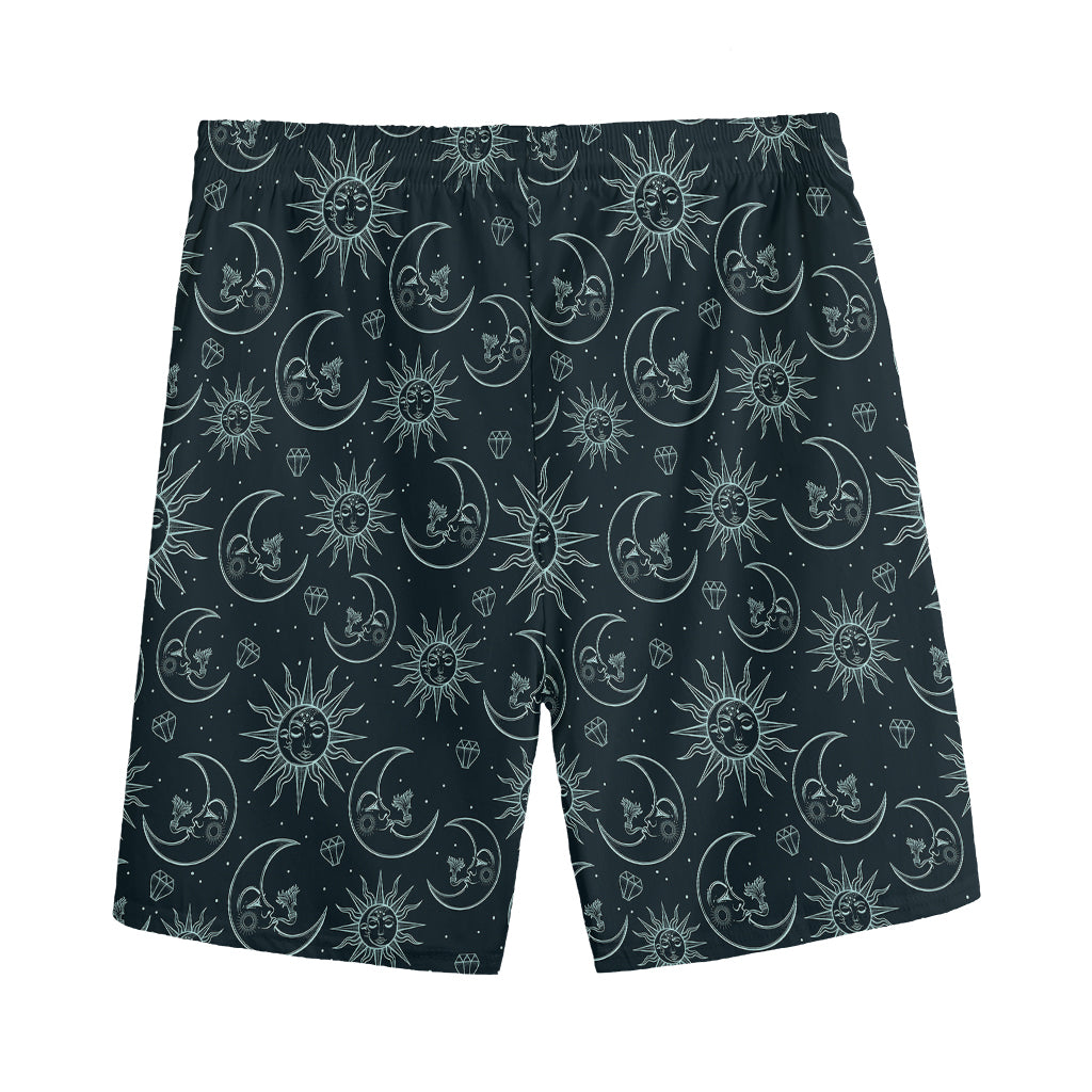 Blue Sun And Moon Pattern Print Men's Sports Shorts