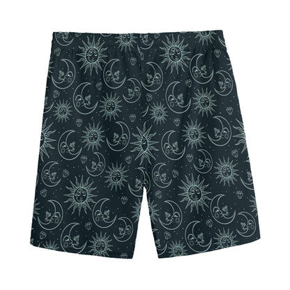 Blue Sun And Moon Pattern Print Men's Sports Shorts