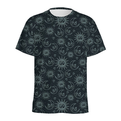 Blue Sun And Moon Pattern Print Men's Sports T-Shirt