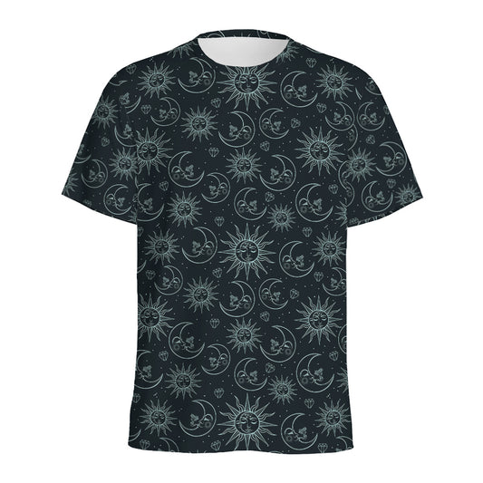 Blue Sun And Moon Pattern Print Men's Sports T-Shirt