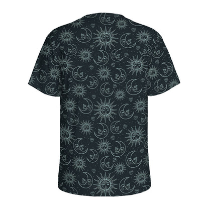 Blue Sun And Moon Pattern Print Men's Sports T-Shirt