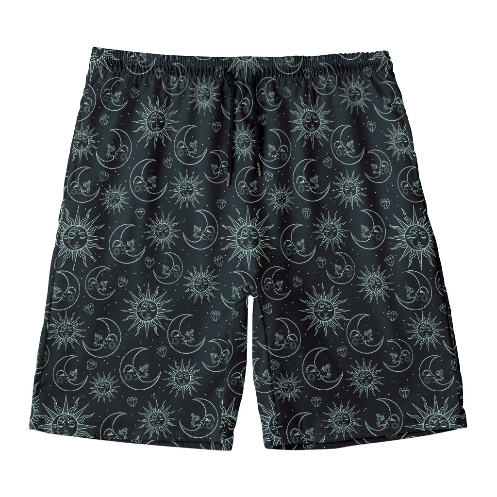 Blue Sun And Moon Pattern Print Men's Swim Trunks