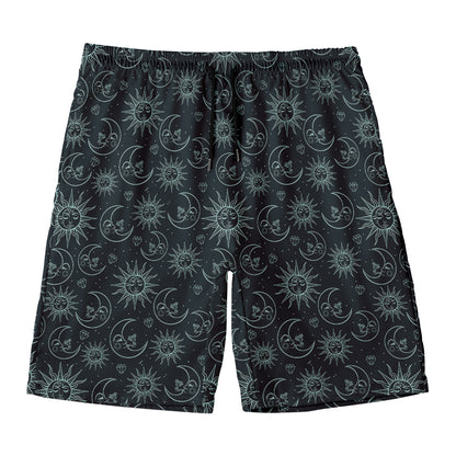Blue Sun And Moon Pattern Print Men's Swim Trunks
