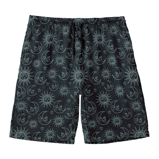 Blue Sun And Moon Pattern Print Men's Swim Trunks