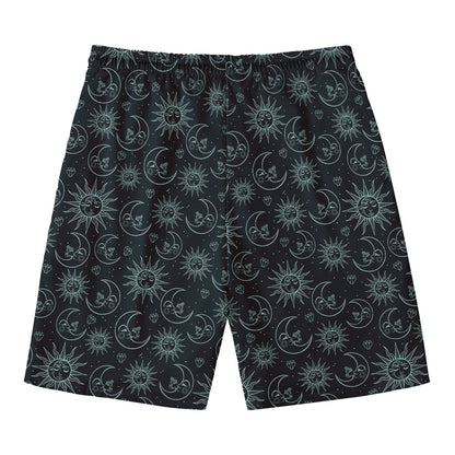 Blue Sun And Moon Pattern Print Men's Swim Trunks