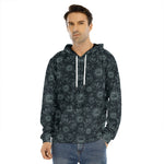 Blue Sun And Moon Pattern Print Men's Velvet Pullover Hoodie