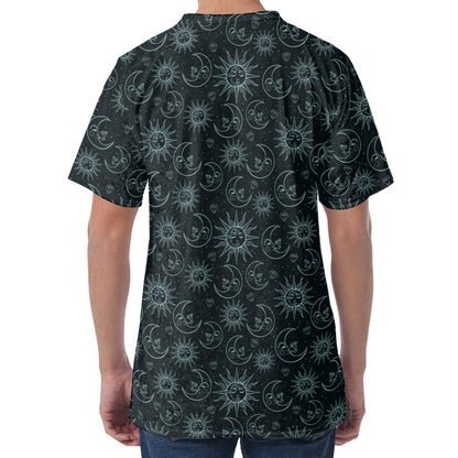 Blue Sun And Moon Pattern Print Men's Velvet T-Shirt