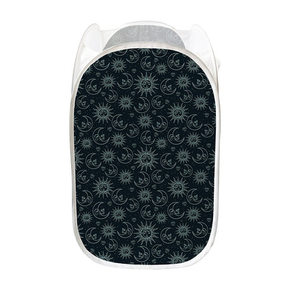 Blue Sun And Moon Pattern Print Mesh Laundry Hamper
