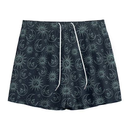 Blue Sun And Moon Pattern Print Mesh Shorts