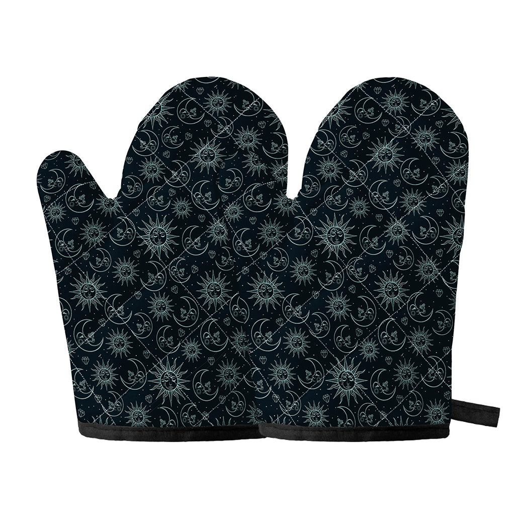Blue Sun And Moon Pattern Print Oven Mitts