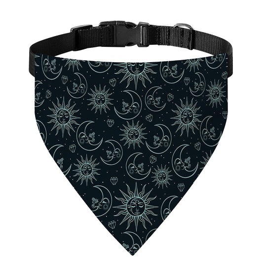 Blue Sun And Moon Pattern Print Over The Collar Dog Bandana