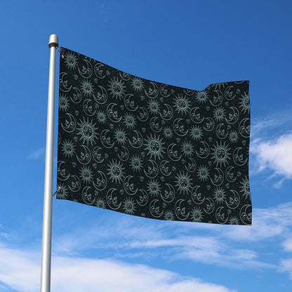 Blue Sun And Moon Pattern Print Polyester Flag
