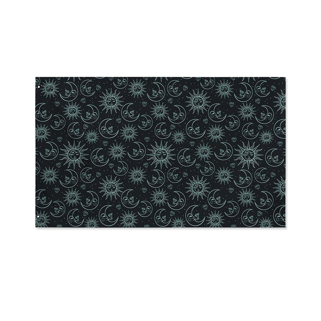 Blue Sun And Moon Pattern Print Polyester Flag