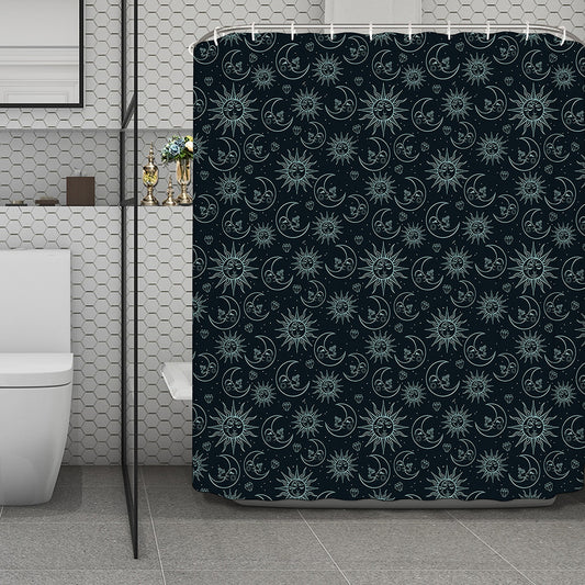 Blue Sun And Moon Pattern Print Polyester Shower Curtain