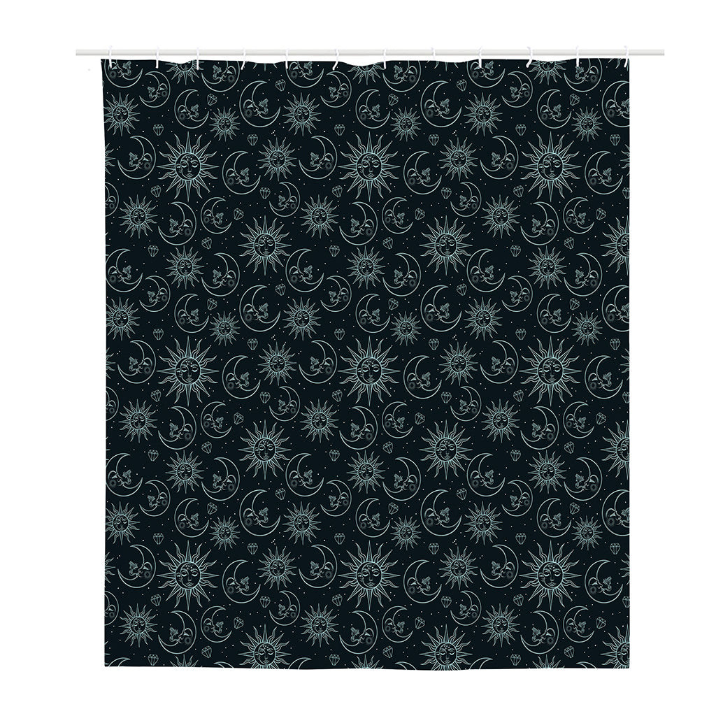 Blue Sun And Moon Pattern Print Polyester Shower Curtain