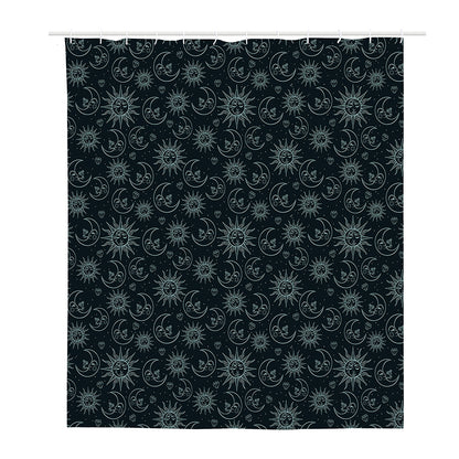 Blue Sun And Moon Pattern Print Polyester Shower Curtain