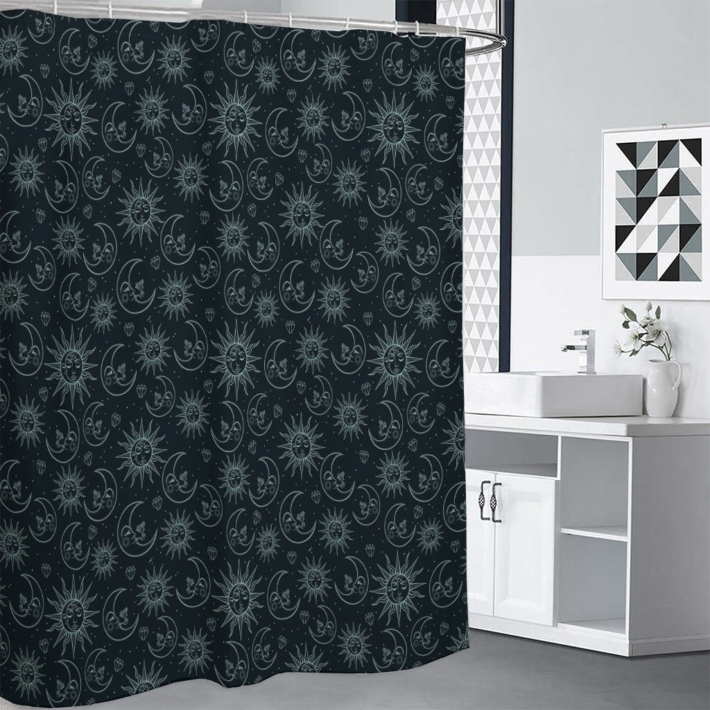 Blue Sun And Moon Pattern Print Premium Shower Curtain